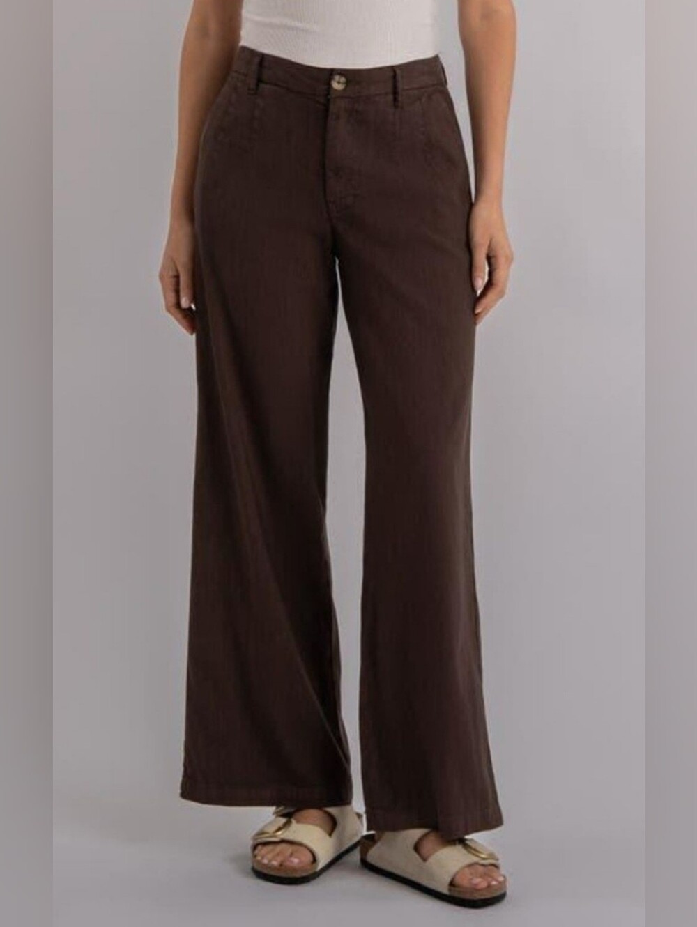 KUT from the Kloth Meg Linen High Rise Wide Straight Leg Pants Chocolate Size 4